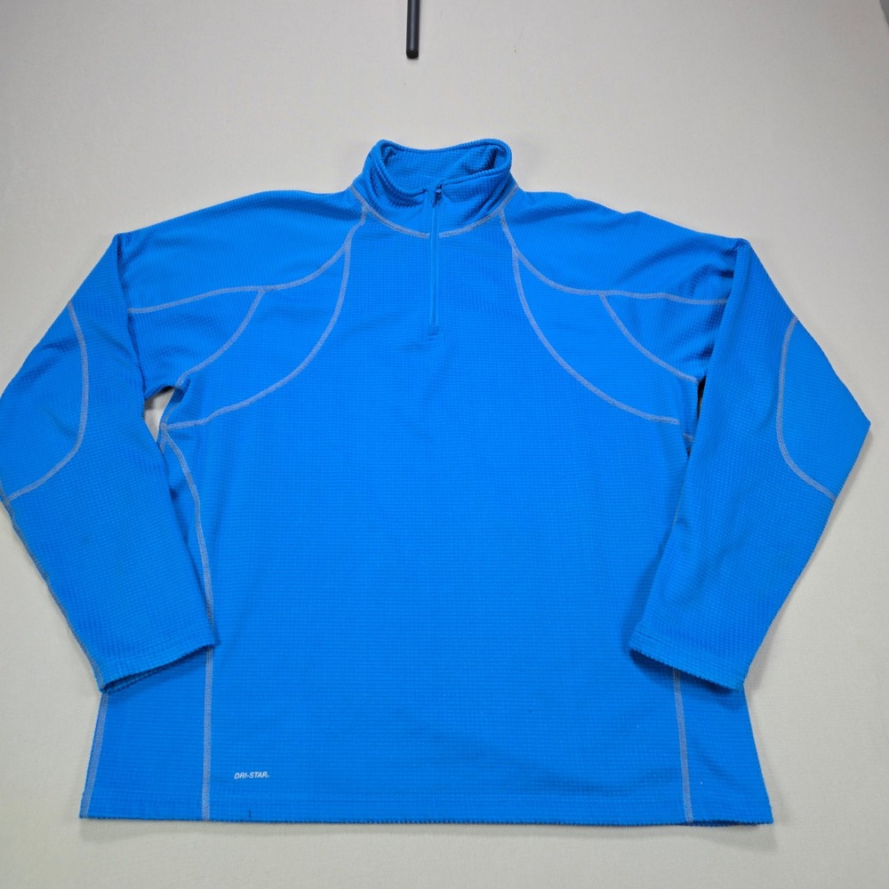 Starter Dri-Star Blue Quarter Zip Pullover Waffle-Knit Athletic Shirt Men's L G‎